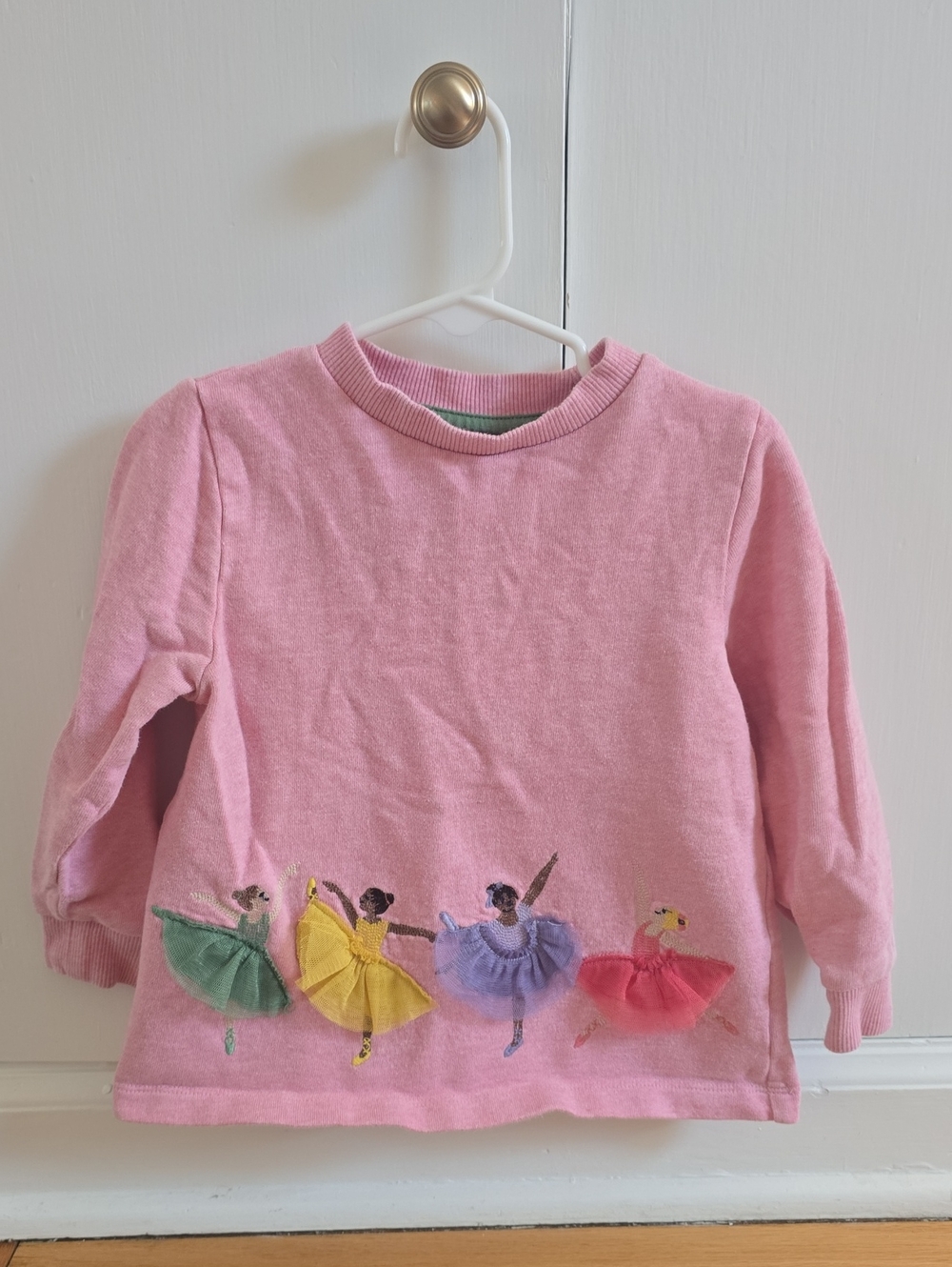 Mini Boden Pink Ballerina Embroidered Kids Sweatshirt